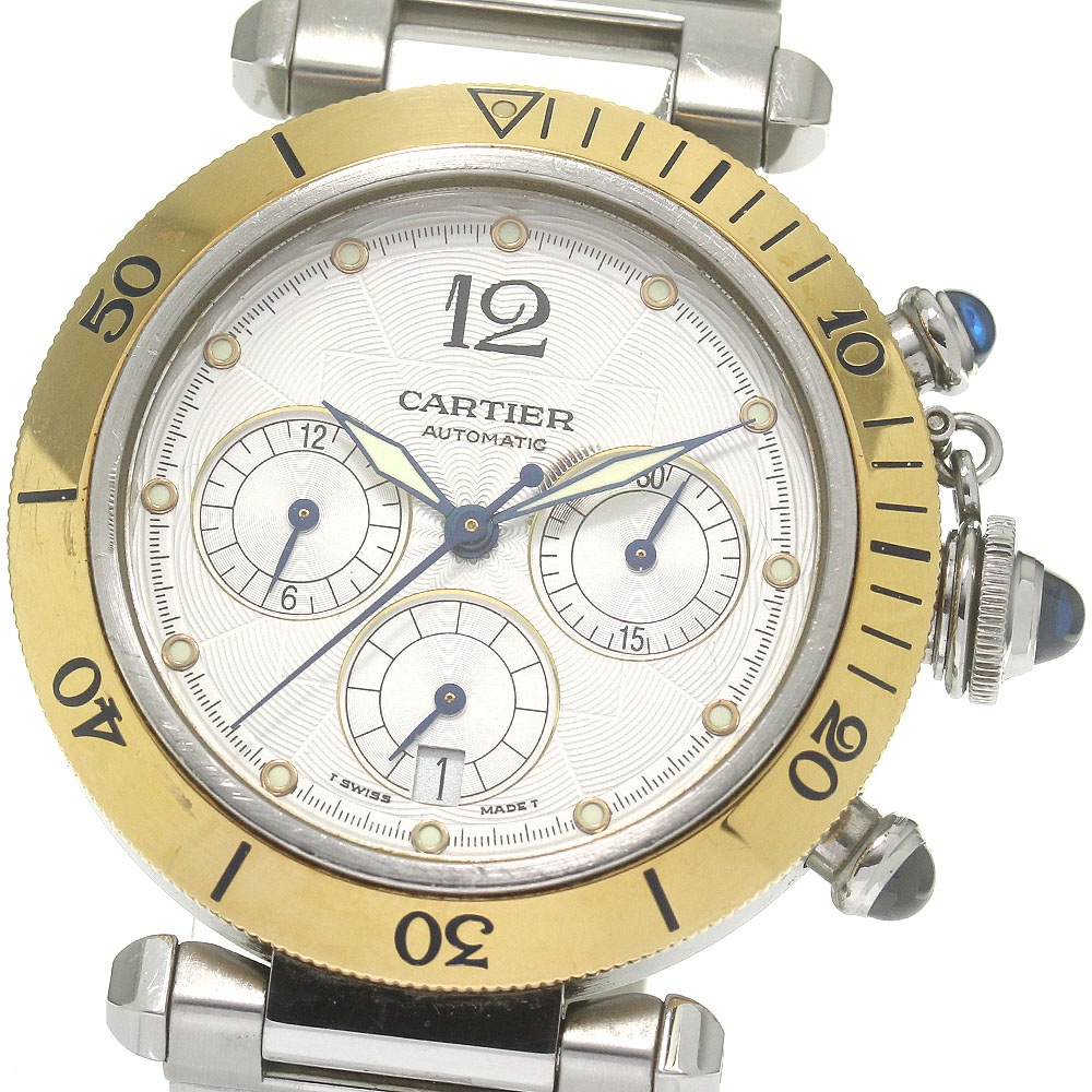 訳あり カルティエ CARTIER W31036T6 パシャ38ｍｍ コンビ クロノグラフ 自動巻き メンズ 保証書付き_843086【中古】