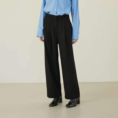 Classic One Tuck Wide Span Slacks [BLACK]