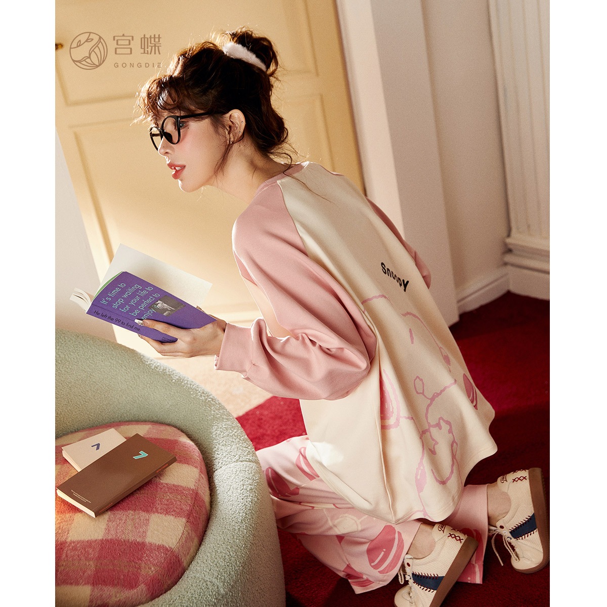 【軽くて柔らかい】スヌーピー 春秋 パジャマ レディース 長袖 カジュアル アウター かわいい 綿 ホーム服セット