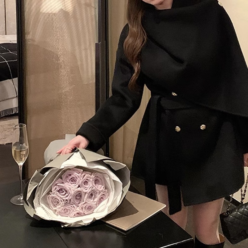 新作ストールマフラーマントリバーシブルウールコート女韓系令嬢雰囲気感ファーコート