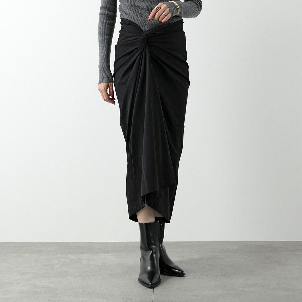 DRIES VAN NOTEN ドリスヴァンノッテン スカート HERCHIVE 011116 9603 レディース ドレープ ミモレ丈 ペンシル コットン ジャージー 900