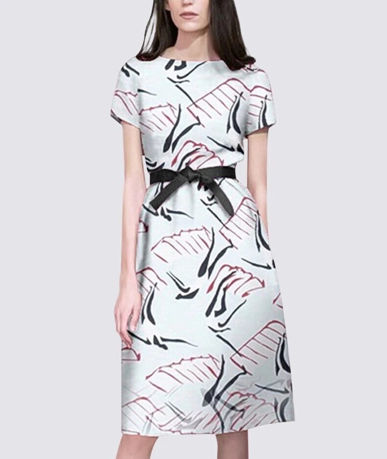 レディースワンピース 半袖 膝丈 ミディ丈 l ハイウエスト ウエストマーク ウエストリボン Aライン ドレス 夏 大人可愛い 大人女子 おしゃれ お洒落 主役級 存在感 こなれ感 通学 10,464円