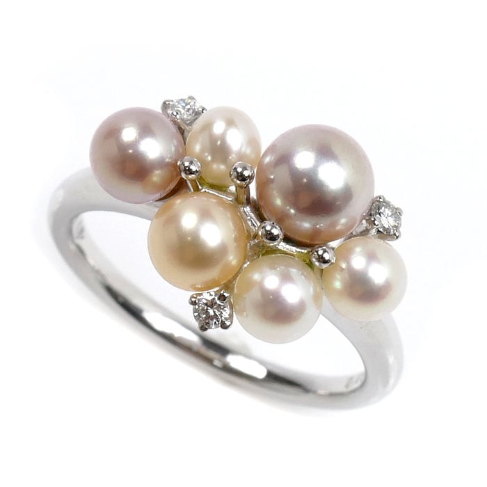 MIKIMOTO ミキモト K18WG ホワイトゴールド ペルリータ リング・指輪 パール約3.5-5.5mm ダイヤモンド0.05ct 11号 4.2g レディース 中古 美品