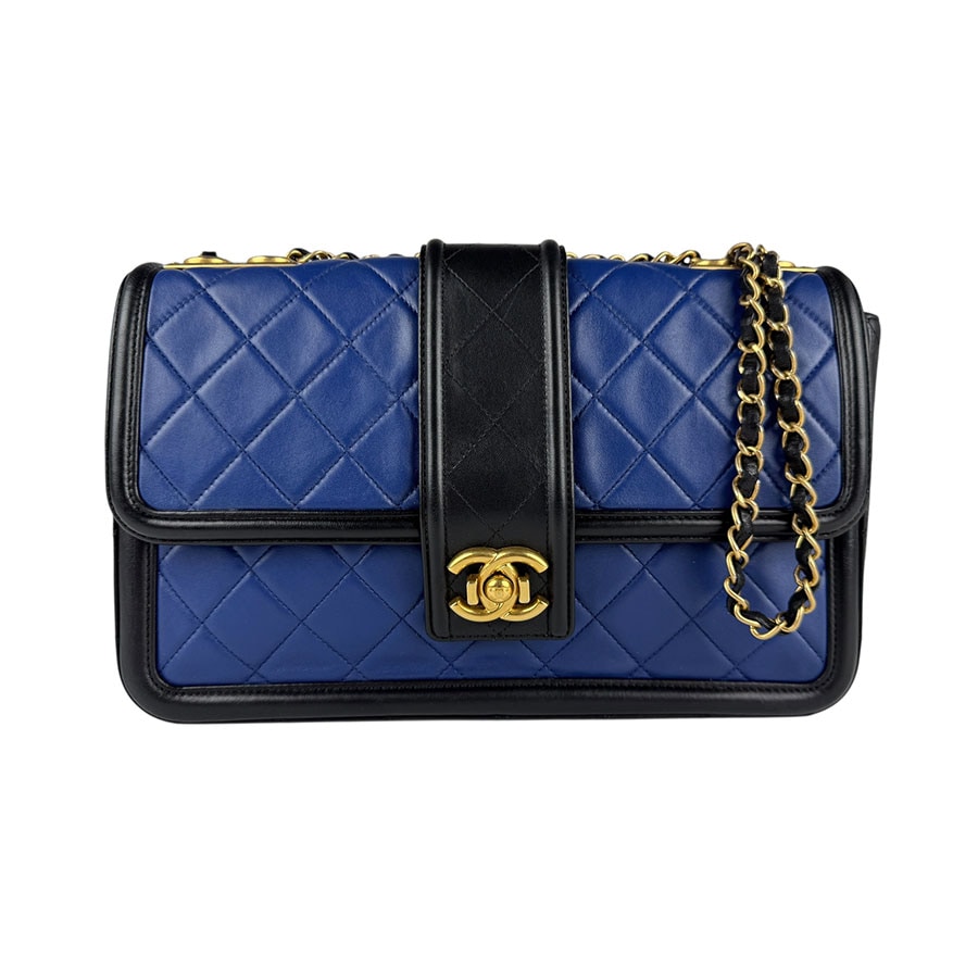 シャネル CHANEL ショルダーバッグ レザー ブルー×ブラック レディース z6613