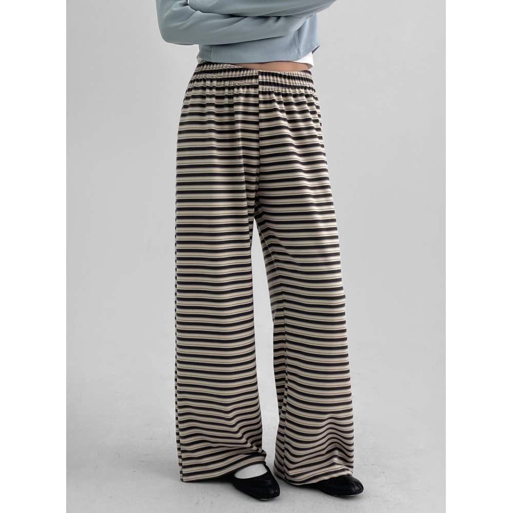 ブラックアップ [春新品] コーヒストライプワイドバンディングパンツ