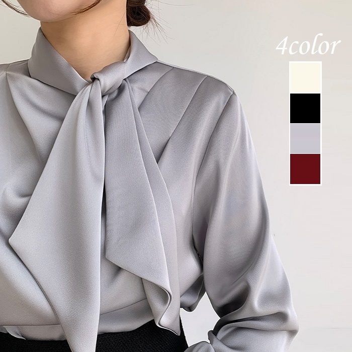 ブラウス レディース 秋冬 ボウタイブラウス エレガント 長袖
