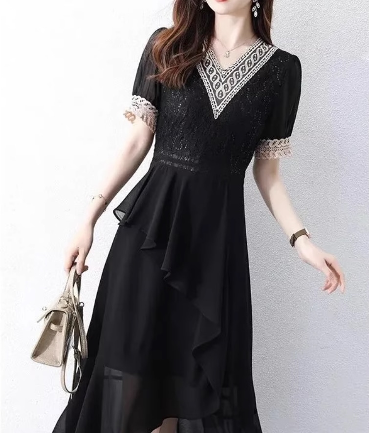 ワンピース デート モテアイテム ロングワンピース Vネック シフォン コットン 大人可愛い きれいめ 上品 おしゃれ かっこいい 大人可愛い ラブリー キュート ガーリー クール モード系 セクシー