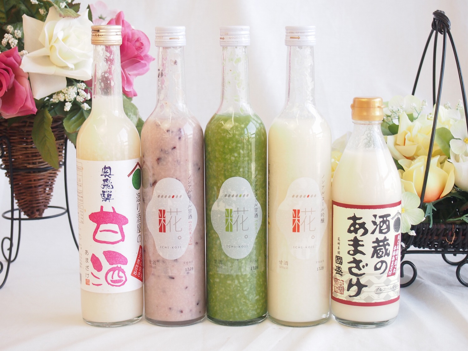 バラエティ国産ノンアルコール豪華甘酒5本セット(山崎 一糀【吟醸抹茶古代米500ml3本】(愛