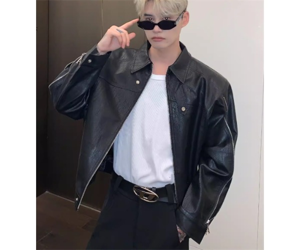 メンズ 男性用 ジャケット アウター 上着 レザージャケット ショート ミドル丈 長袖 ファスナー シンプル カジュアル 上品 おしゃれ かっこいい レトロ こなれ感 ルーズ クール エレガント