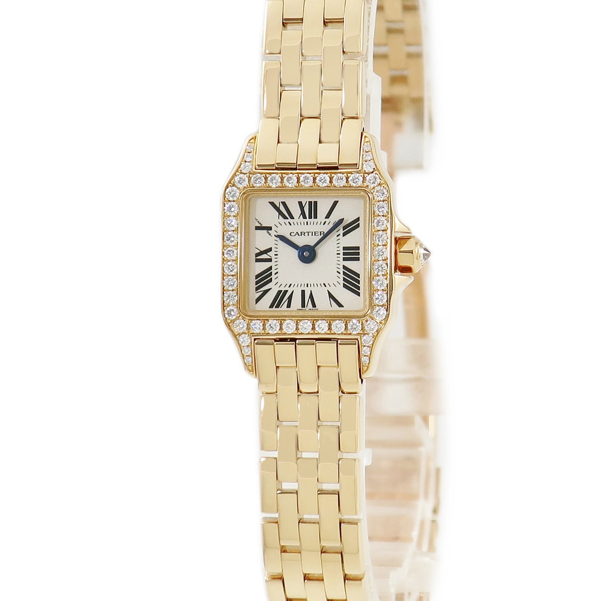 サントス ドゥモワゼル ミニ WF9001Y7 クオーツ レディース K18YG無垢 純正ダイヤ アイボリー ローマン スクエア 3年保証