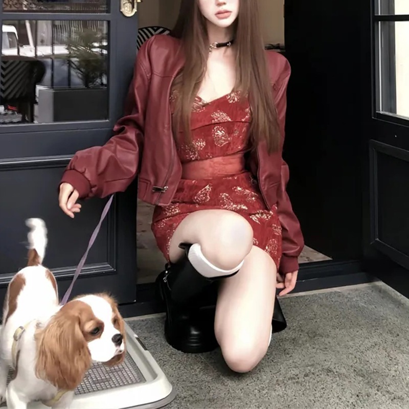 シックでセクシーなアメリカンレトロハイエンドレディース春秋ジャケットとストラップレスドレスのツーピースセット