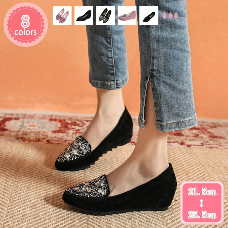 1000円OFFクーポン ローヒール パンプス 走れる パンプス インヒール ウェッジソール パンプス ポインテッドトゥ きれいめ パンプス ラインストーン キラキラ りぼん 美脚 シューズ レディー