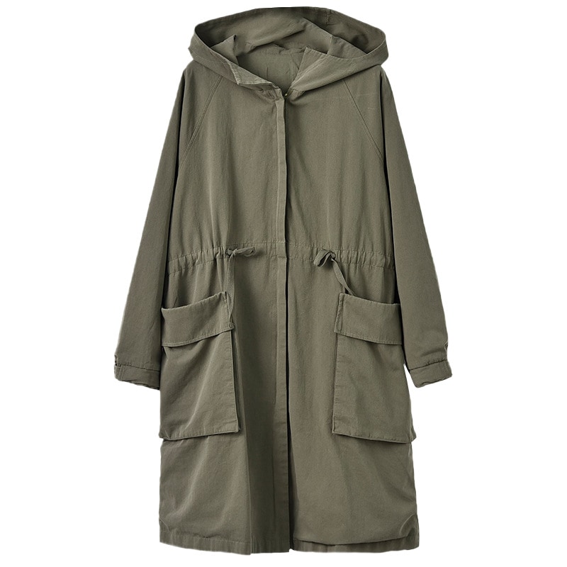 2023フード付きトレンチコート女性ロングタイプ春秋新作大ポケットトレンチコート女装文芸ゆるいジッパー　レディース