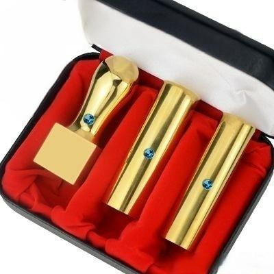 ミラーチタンゴールド オーダー法人印鑑 3本セット 寸胴2本 天角1本 ケース付き サイズ選べる