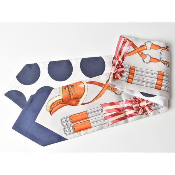 スカーフ HERMES ツイルアップ WOW HERMES シルクツイル ドット ブルー/ホワイト