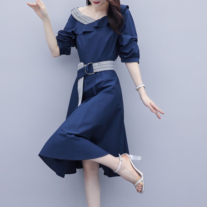 ウエストベルトワンピース カジュアルAラインワンピース ボリューム袖ワンピース フリルワンピース スカート ワンピース プルオーバー オールインワン ロングスカート フレアスカート 膝丈 ひざ丈 膝上 6,036円