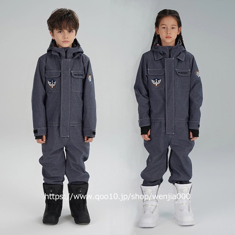 【急速出荷!】スノーボード ウェア キッズ つなぎ デニムブルー オールインワン ワンピース スキーウェア スノボウェア 上下セット セットアップ 女の子 男の子 子供 2023 耐水度10000mm