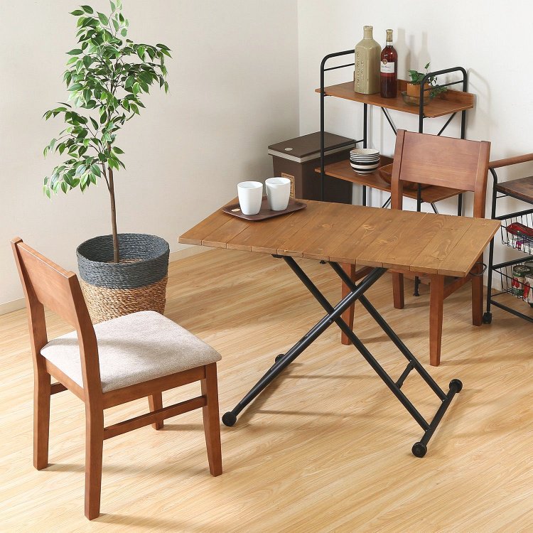 昇降式テーブル おしゃれ 幅100×奥行55×高さ14～72cm ブラウン