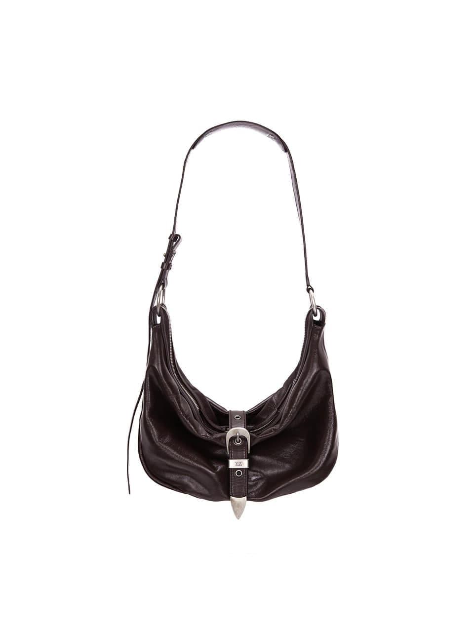 【MARGESHERWOOD】 BELTED HOBO MEDIUM : DARK BROWN GLOSSY PLAIN