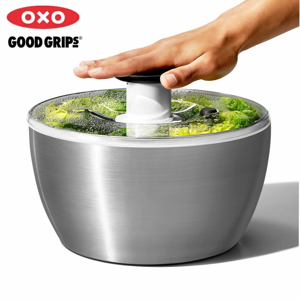 OXO オクソー ステンレスサラダスピナー /野菜水切り ザル サラダボウル サラダドライヤー 水抜き 水切りボウル 手動 かご カゴ バスケット ざる ボウル 水切り器 定番