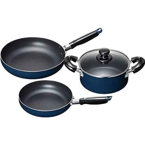 和平フレイズ お手入れ簡単 【調理器具セットE】 両手鍋 18CM & フライパン 20CM・24CM セット ブルー ふっ素樹脂加工 IH・ガス対応 スティージーII MB-2380