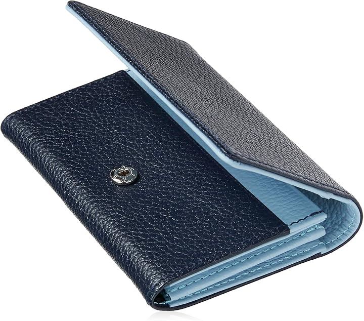 名刺入れ レディース 女性のためのアイデア満載 バイカラー 本革 カードケース 大容量( ネイビーxスカイブルー, (縦)約8cmx(横)約11.5cm x (マチ)約2cm)