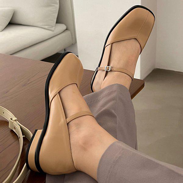 [シューズ] スクエアトゥメリージェーン 女性用靴 フラットローファーパンプス 2cm/3色 qmn22m030