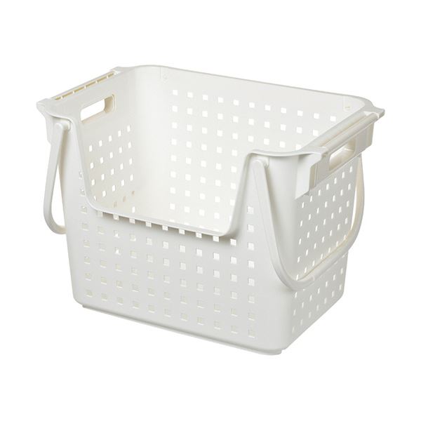 （まとめ）ヒマラヤ化学 積重ねワイドバスケット ホワイト 1個[x5セット]