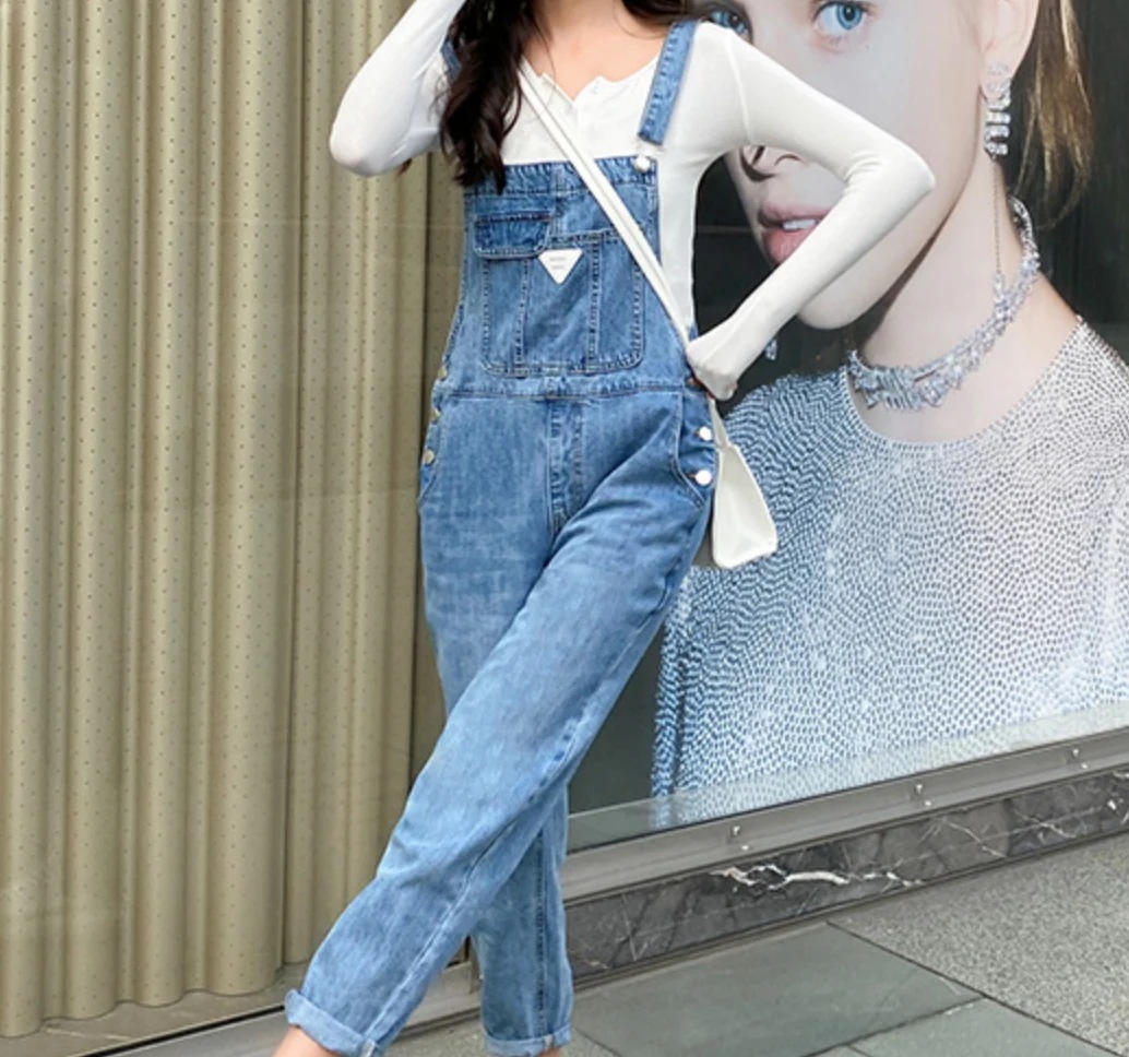 サロペットパンツ レディース オールインワン ハイウエスト デニム 無地 ロングシーズン カジュアル シンプル ブルー XL 韓国　お揃い 運動 公園 アウトドア 普段使い コーデ イベント デート