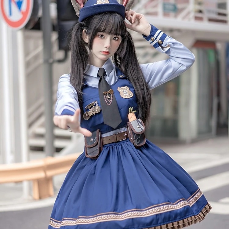 高級感 新入荷人気 警官ジュディワンピース10点セットハロウィン子供大人ロリータワンピースウサギコスプレ変装 仮装 警察服