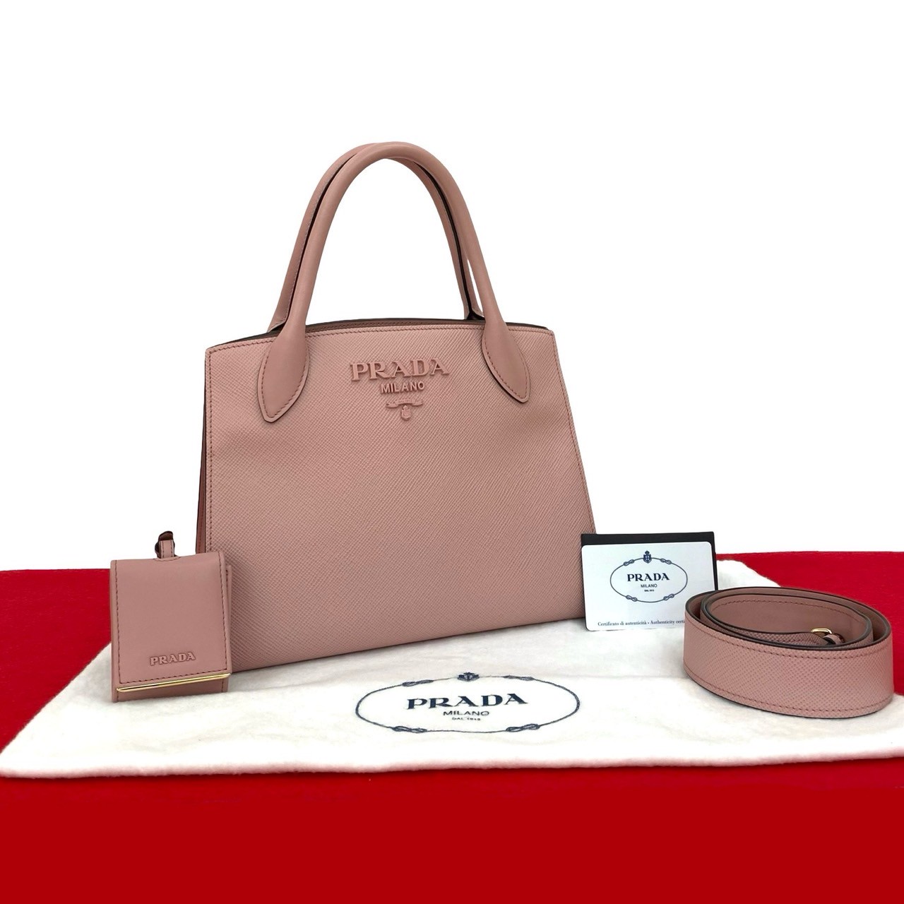 モノクローム ロゴ 金具ショルダーバッグ レザー ピンク 43276