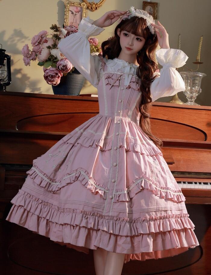 ロリータ フリル レース ジャンパースカート ジャンスカ ワンピース ドレス 華やか お花 かわいい 萌え ゆめかわいい クラシカル ロリータ クラロリ 甘ロリ ロリータファッション レディース 衣装