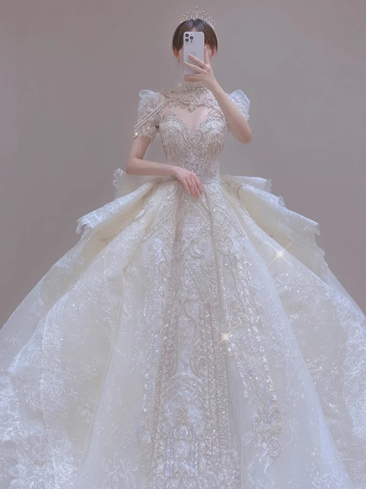 プリンセスウェディングドレス2025春の花嫁ワンショルダー重厚な高級ハイエンド感ロングテールベール