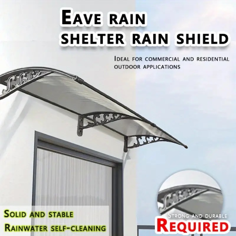 透明パネル屋外日よけオーニングブラックフレーム付き - ドア・ポーチ・バルコニー・ガレージ用UV保護＆雪防止カバー - 耐久性ABS＆アルミニウム構造ネジで簡単設置（60x160cm/23.4x6