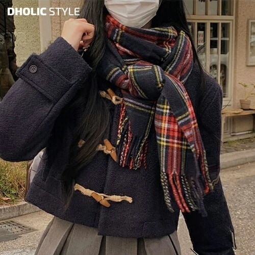 チェックフリンジアクリルマフラー・p603519