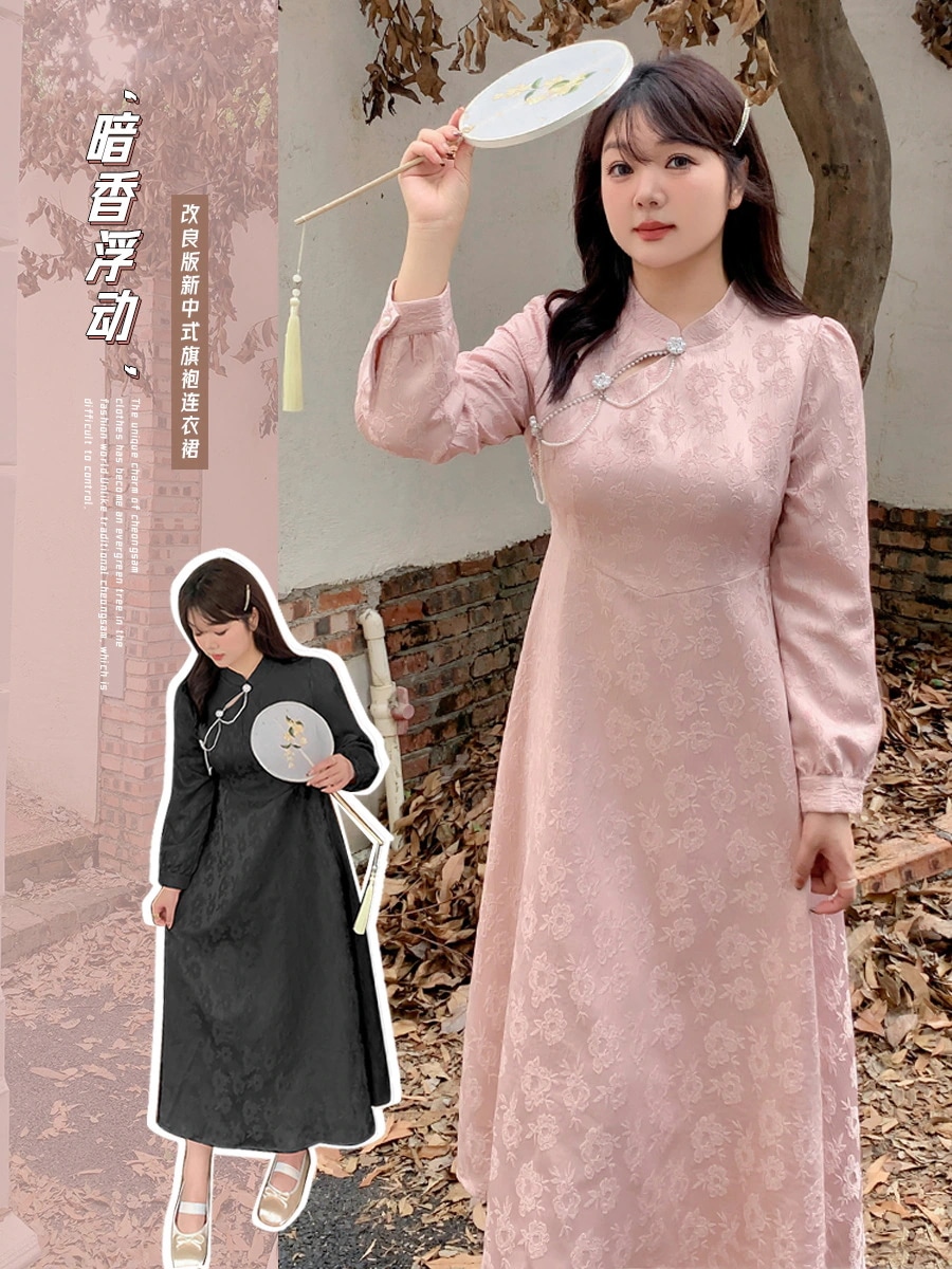 【ぽちゃまに】 2025秋新品 チャイナ風 ワンピース 中華風 ロングワンピース チャイナドレス