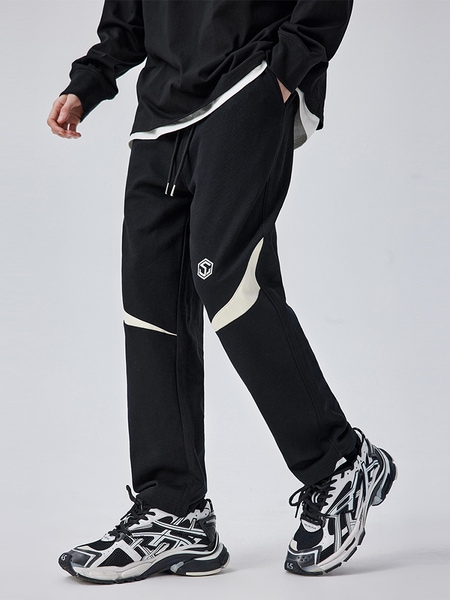 機能的スタイルのコントラストカラーパッチワークルーズスウェットパンツ