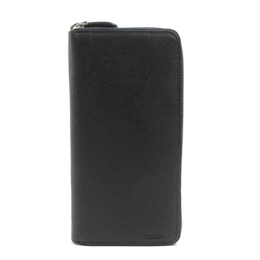 プラダ PRADA ラウンドファスナー長財布 レザー ブラック メンズ 56513a