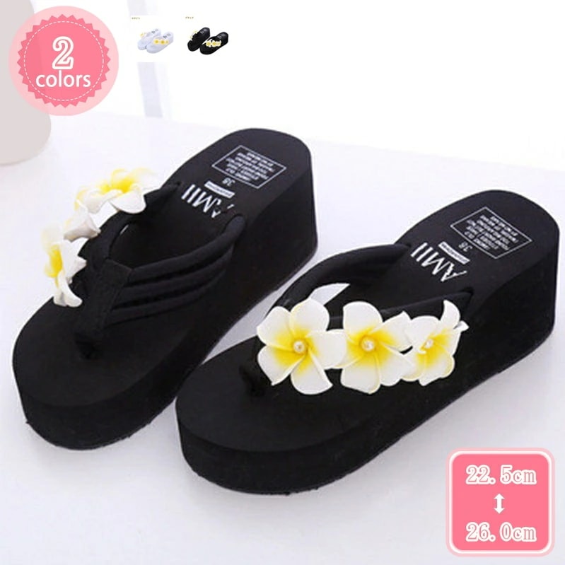 1000円OFFクーポン ビーチサンダル レディース 厚底 花柄 プルメリア 5.5cm ヒール サンダル 歩きやすい 痛くない ボヘミアンスタイル 疲れない おしゃれな ビーチ リゾート ビーチサ