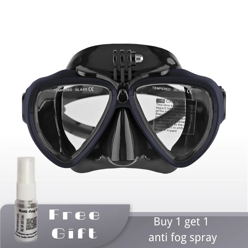 ディープウォーターダイビング用スキューバダイビングマスク防曇強化ガラスGoproマウント付き