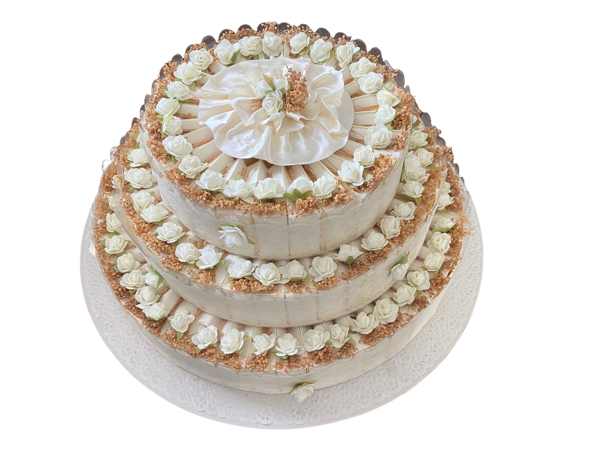 結婚式プチギフト用　ペーパーウェディングケーキ３段型　紙バッグ１０５個セット(ホワイト)