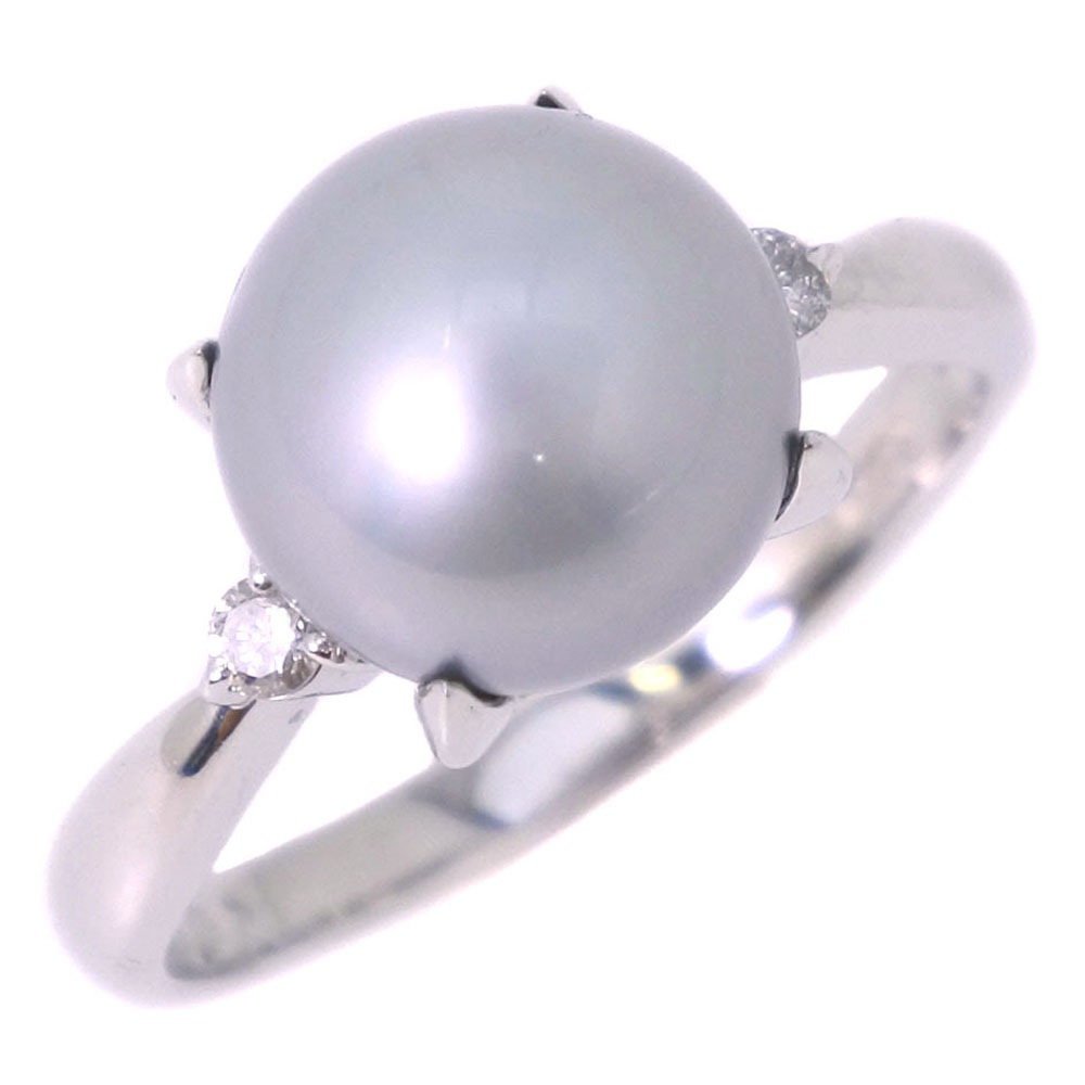 超高品質で人気の 真珠9.5 ｍｍ Pt900プラチナ ブラックパール（黒蝶真珠） ダイヤモンド 12.5号 グレー D0.07 レディース リング指輪 中古SAランク 指輪