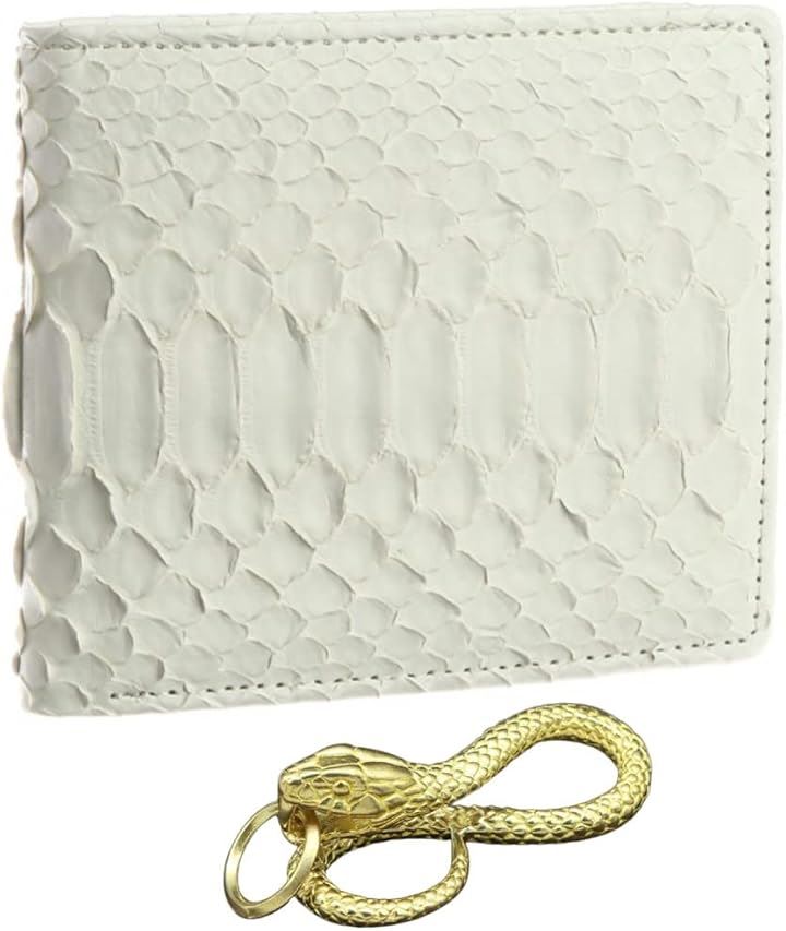 金運財布 幸運のホワイト パイソン メンズ エキゾチック レザーを使用した白蛇 蛇革財布/熟練革職人のハンドメイド品 日本製 二つ折り(黄金蛇チャーム)