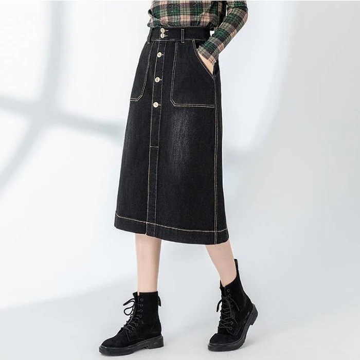 デニムスカート 膝丈 レディース デニムスカート 大きいサイズ ロングスカート ハイウエスト フレ