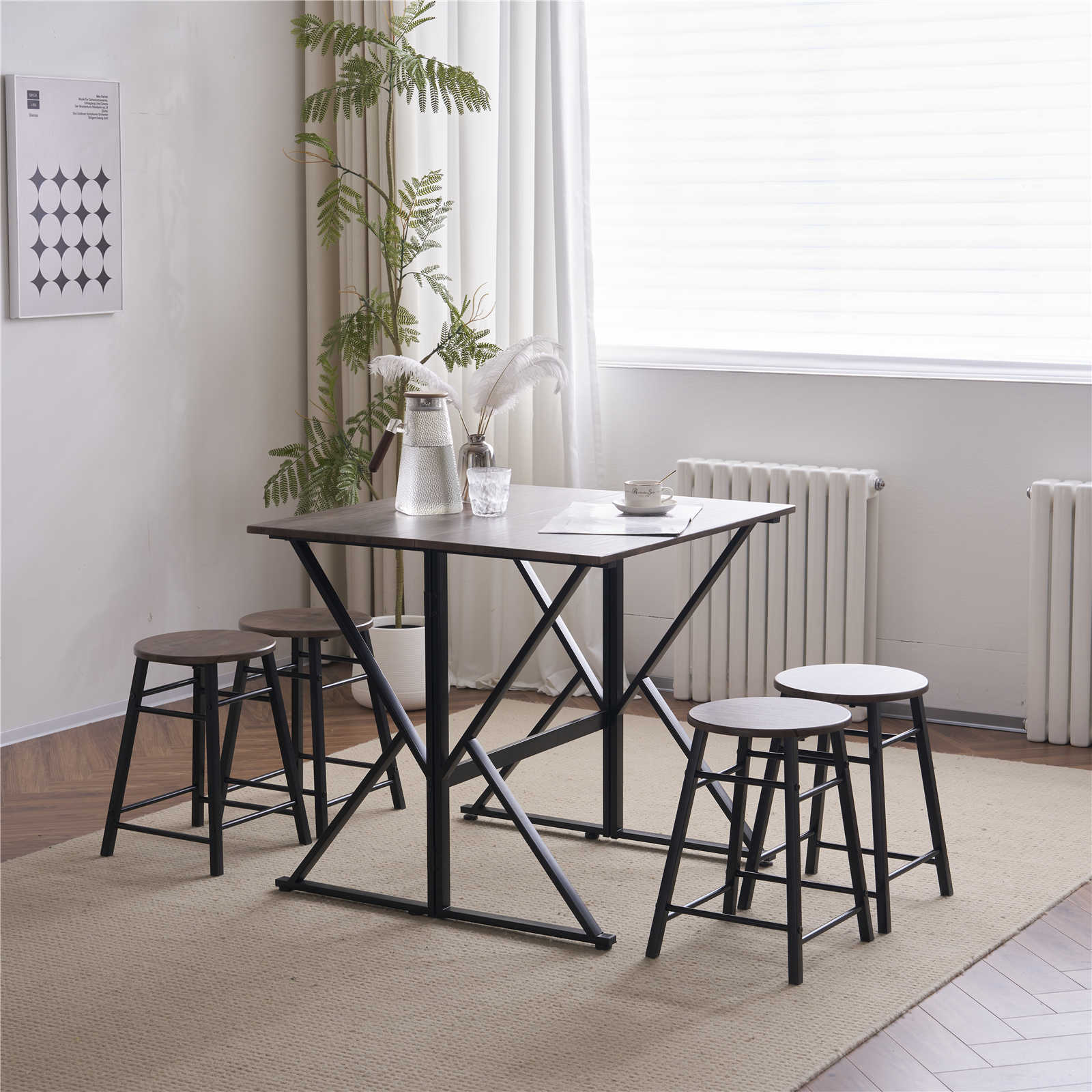 【日本国内出荷-3日で配達】韓国版 ファッション ダイニングテーブルセット4人用 5点セット ダイニング セット スチール 食卓 ベンチ4脚 コンパクトおしゃれ DJYC50
