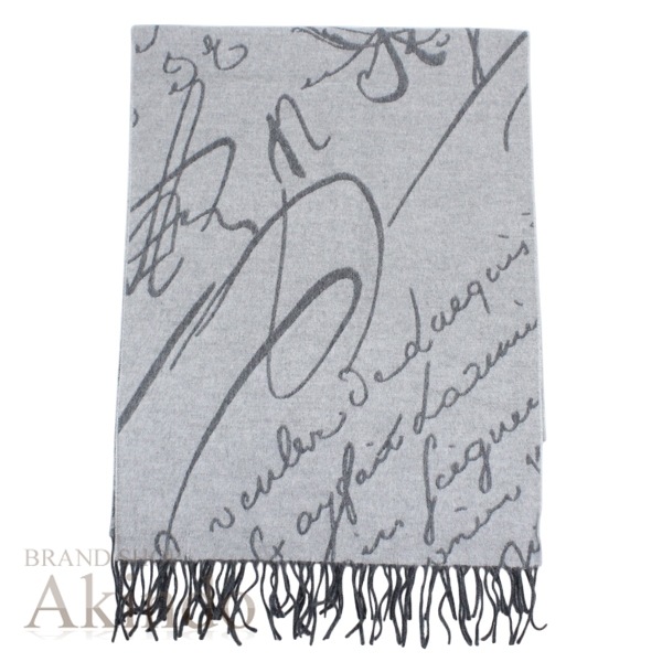 【新品・未使用】ベルルッティ マフラー スクリット パターン グレー フリンジ シルク 100% メンズ Berluti ギフト 人気 おしゃれ ブランド プレゼント ウィンター 秋冬