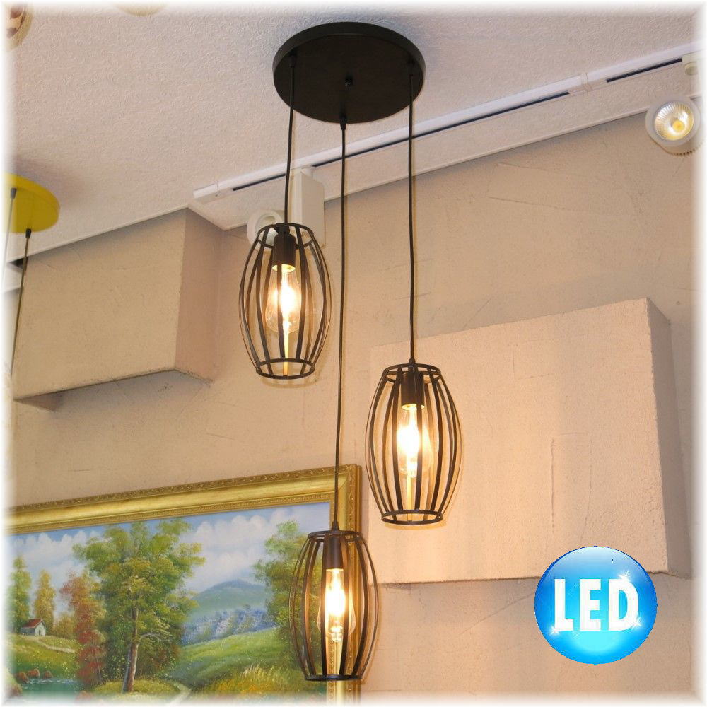 【LED付き！】新品 豪華！粋なデザイン LED ブラックアイアン 3連 吊り下げ ペンダントライト