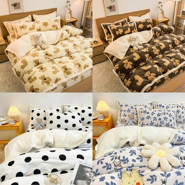 2mベッド適用 220*240cm 寝具4点セット 布団カバーセット 枕カバー 布団カバーセット あったか 冬 洗濯機可 洗える ふわふわ フランネル かわいい おしゃれ 可愛い 布団カバーシーツセッ