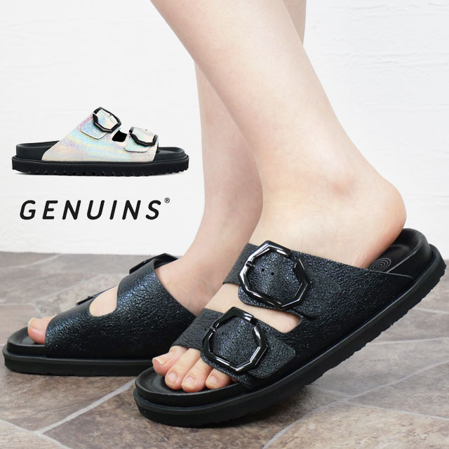 ジェニュインズ サンダル レディース スペイン製 コンフォートサンダル ガリア ビーガン ブラックG106283JT シルバー G106279JT ビックバックル
