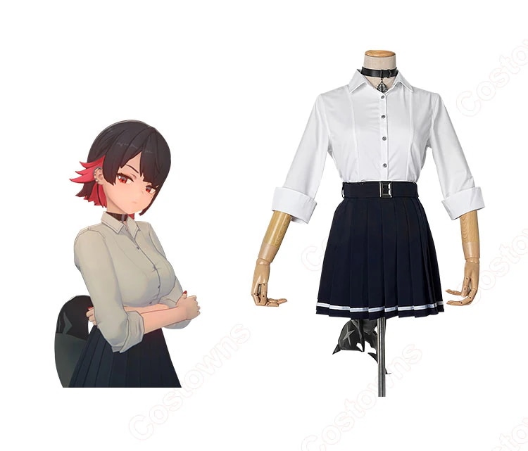 ゼンレスゾーンゼロ エレンジョー 制服 コスプレ衣装( シャツ+スカート+タイツ+ヘアピン+耳飾り+ベルト+チョーカー )